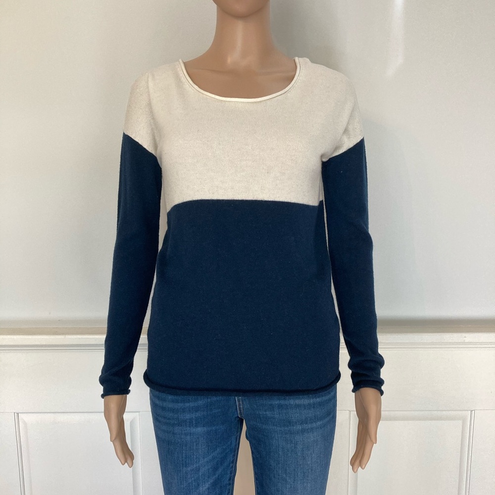 White and Navy Crew Neck Sweater